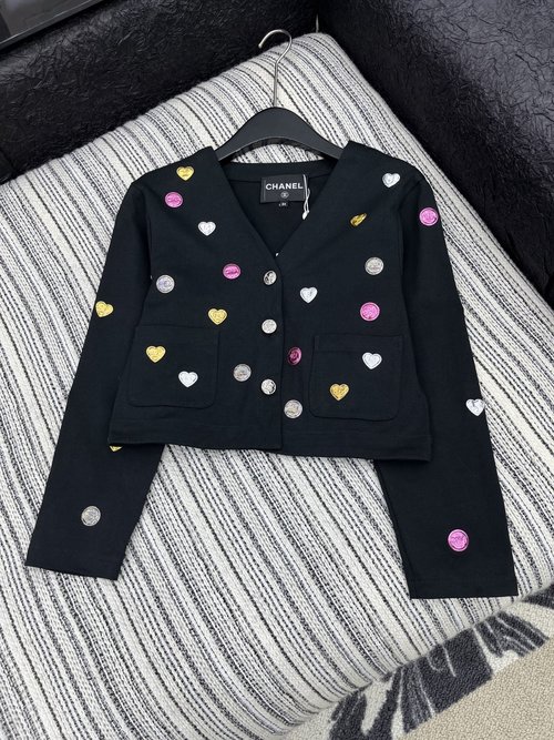 Chanel Short Jacket with Double C Metal Badges, Stylish and Trending