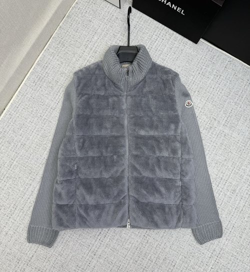 Moncler Mon Series Wool Knit Sleeve Down Jacket with Logo