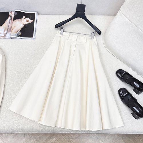 Prada Utility Style Set: Short Collared Coat with Umbrella Skirt