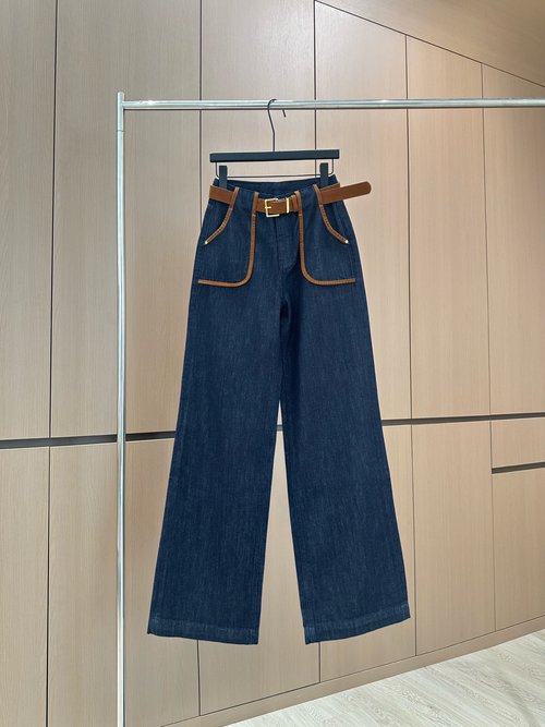Miu Miu Chic Straight-Leg Jeans with Contrast Stitching and Belt, Customized Denim