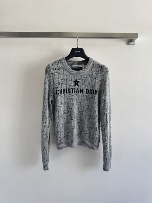 Dior Long Sleeve Hollow Knit Sweater with Star Details