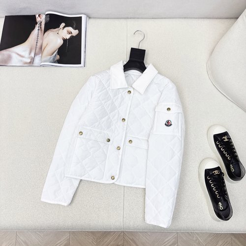 Moncler Classic Rhombus Quilted Short Cotton Jacket, Elegant and Warm