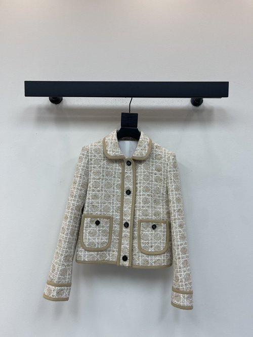 Dior Checked Double-Pocket Collared Coat with Sophistication