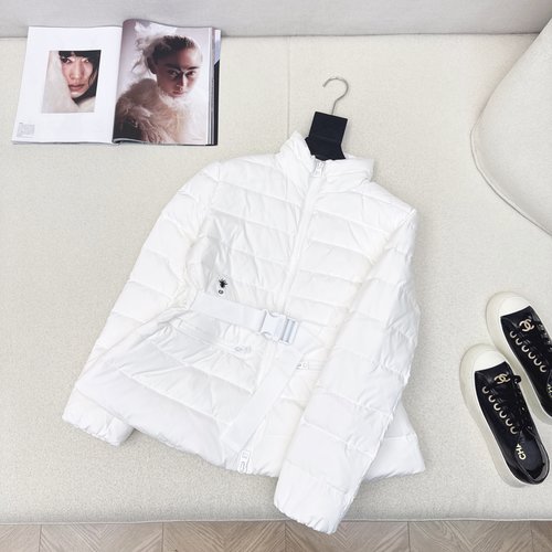 Dior Exclusive Collared Slim-waist Down Jacket with Bee Embroidery