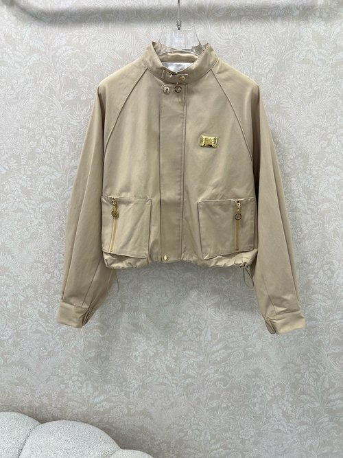 Louis Vuitton Elegant Collared Jacket with Gold Logo and Floral Lining