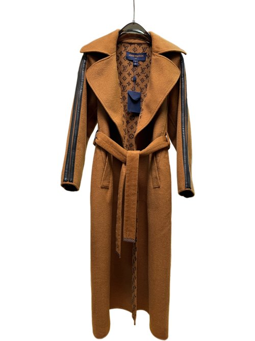 Louis Vuitton Caramel Suit Collar Long Wool-Silk Blend Coat with Standard Dust Bag