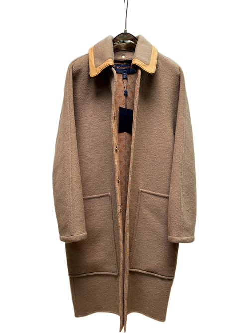Louis Vuitton Camel Suit Collar Long Wool-Silk Blend Coat with Standard Dust Bag