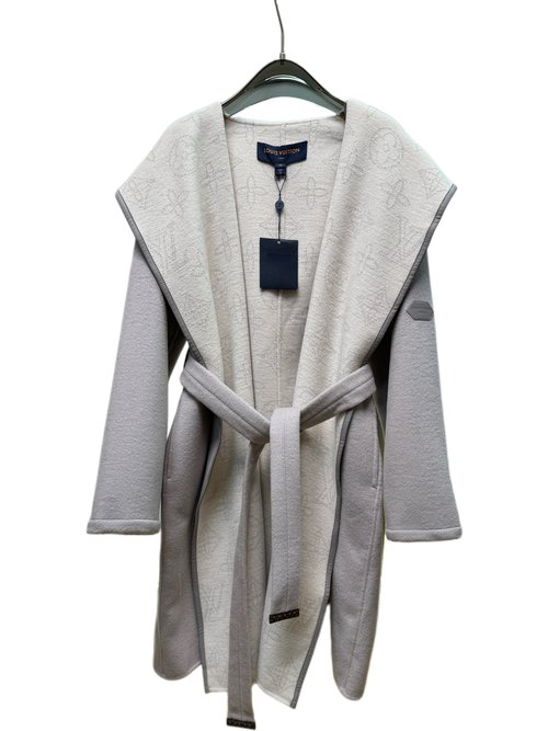 Louis Vuitton Long Wool-Silk Blend Coat with Gray Hollow Flowers