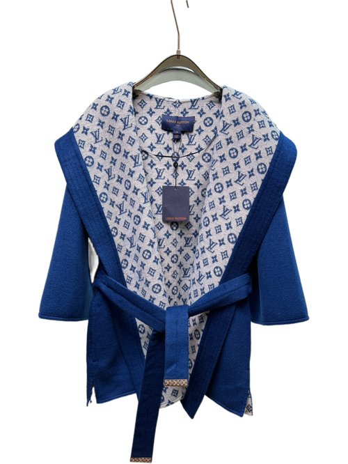 Louis Vuitton Sleeveless Blue Small Flower Wool-Silk Blend Garment with Standard Dust Bag