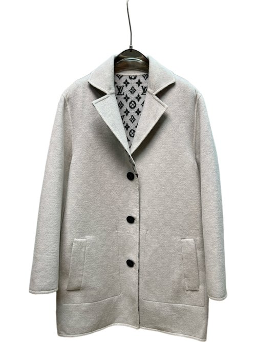 Louis Vuitton White Single-Breasted Coat of 99% Wool and 1% Silk with Dust Bag
