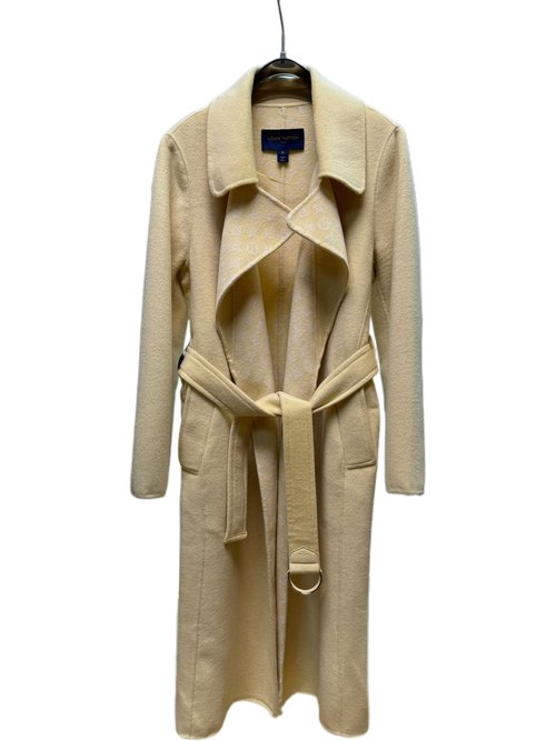 Louis Vuitton Yellow Floral Suit Collar Long Wool-Silk Blend Coat with Standard Dust Bag