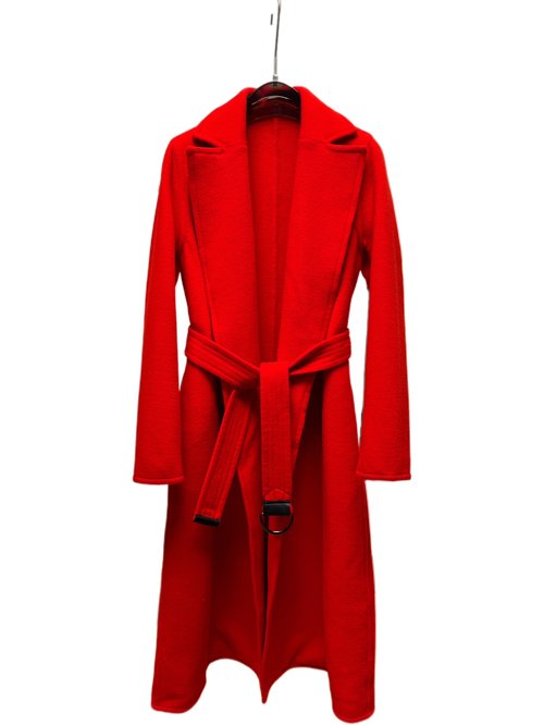 Louis Vuitton Red Suit Collar Long Wool-Silk Blend Coat with Standard Dust Bag