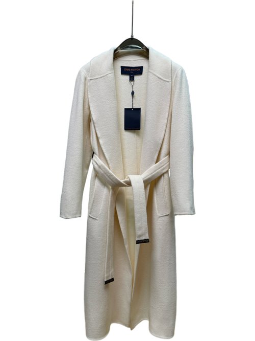 Louis Vuitton Long White Suit Collar Wool-Silk Blend Garment with Dust Bag