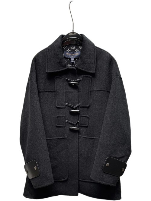 Louis Vuitton Black Horn-Button Coat of 99% Wool and 1% Silk with Dust Bag