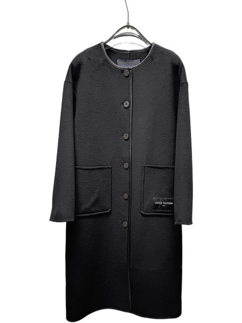 Louis Vuitton Black Round Collar Long Wool-Silk Blend Coat with Standard Dust Bag