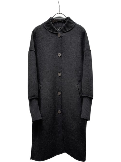 Louis Vuitton Black Knit Long Coat of 99% Wool and 1% Silk with Dust Bag
