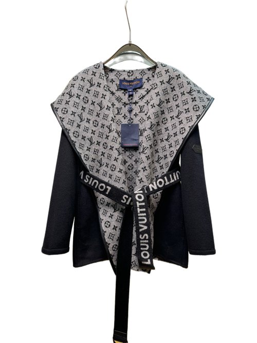 Louis Vuitton Short Black and White Floral Wool-Silk Blend Garment with Dust Bag