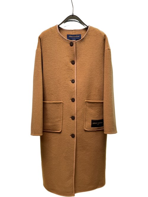 Louis Vuitton Camel Round Collar Long Wool-Silk Blend Coat with Standard Dust Bag