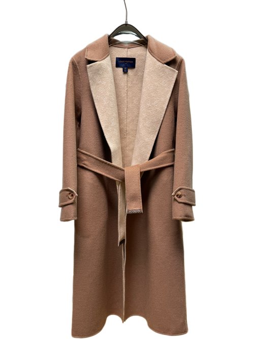 Louis Vuitton Camel Suit Collar Long Wool-Silk Blend Coat with Standard Dust Bag