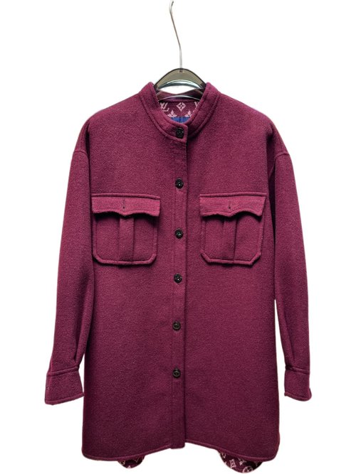 Louis Vuitton Wine Red Single-Breasted Wool-Silk Blend Coat with Standard Dust Bag