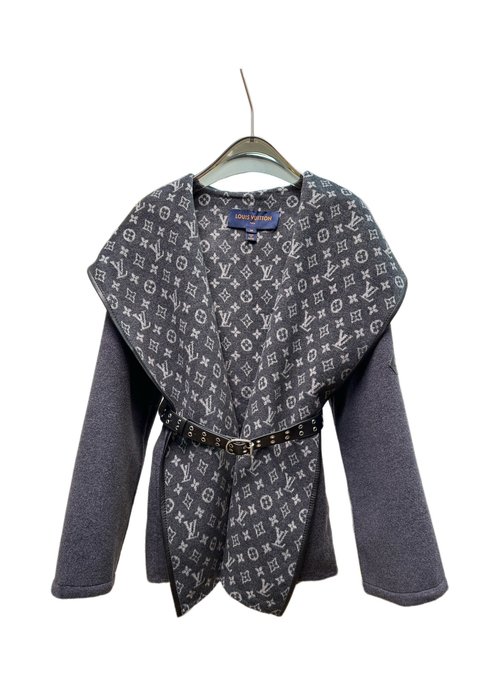 Louis Vuitton Short Dark Gray Floral Wool-Silk Blend Garment with Dust Bag