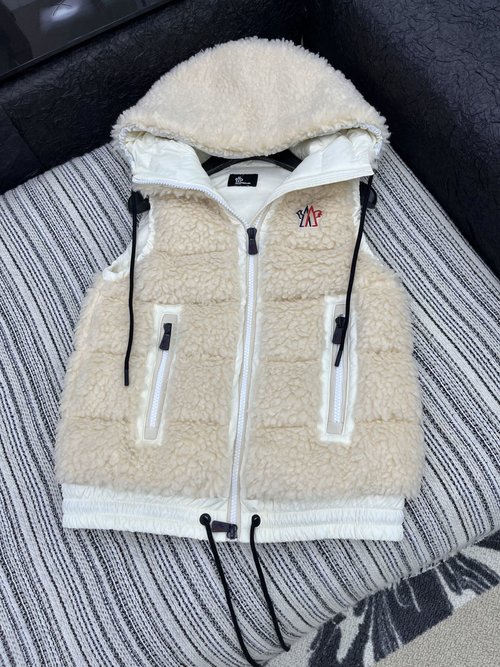 Moncler Luxury Lamb Wool Hooded Down Vest in Minimalist Style and Classic Colors