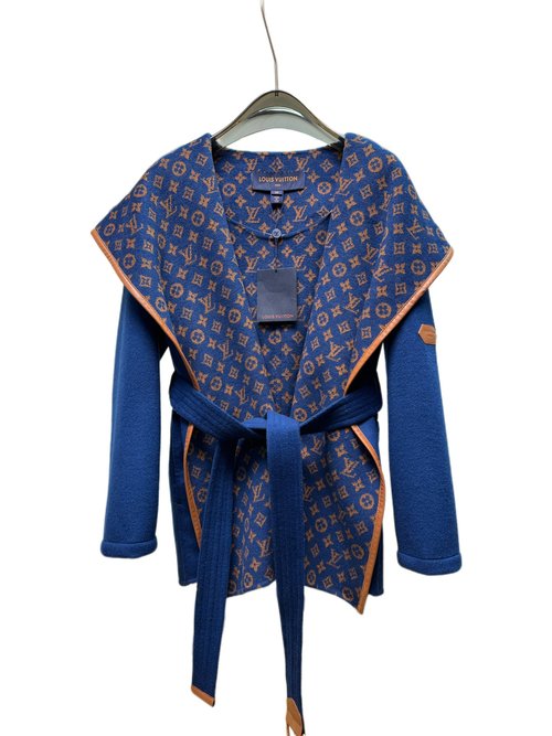 Louis Vuitton Short Peacock Blue Floral Wool-Silk Blend Garment with Dust Bag