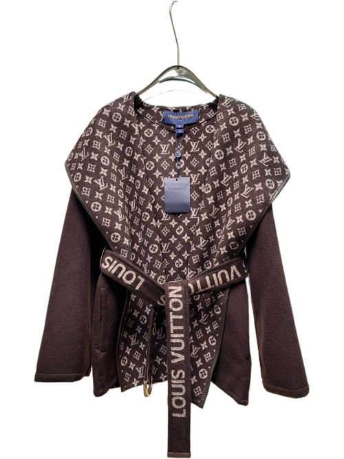 Louis Vuitton Short Burgundy Floral Wool-Silk Blend Garment with Dust Bag