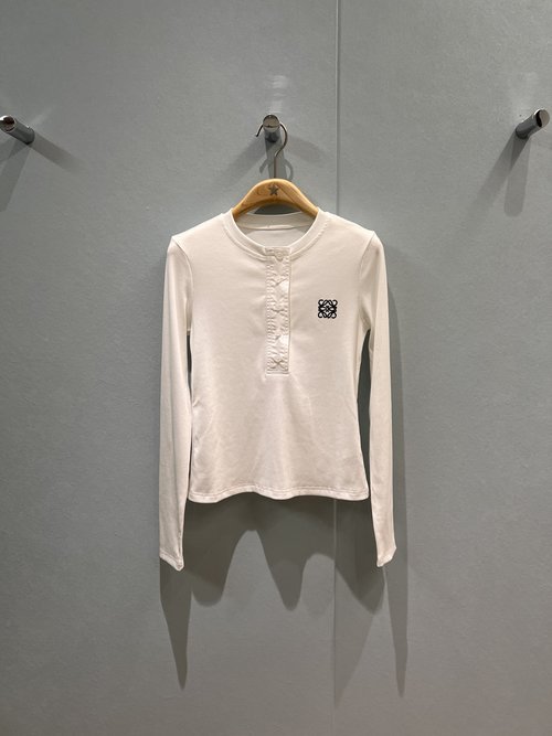 Loewe Embroidered Logo Decorated Half-Open Button Round Neck Base Layer Top