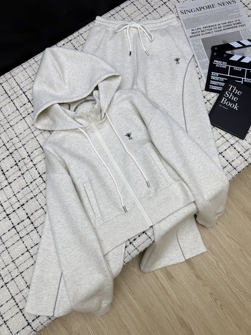 Dior Stylish Hooded Jacket with Color - Block Trimmed Pants