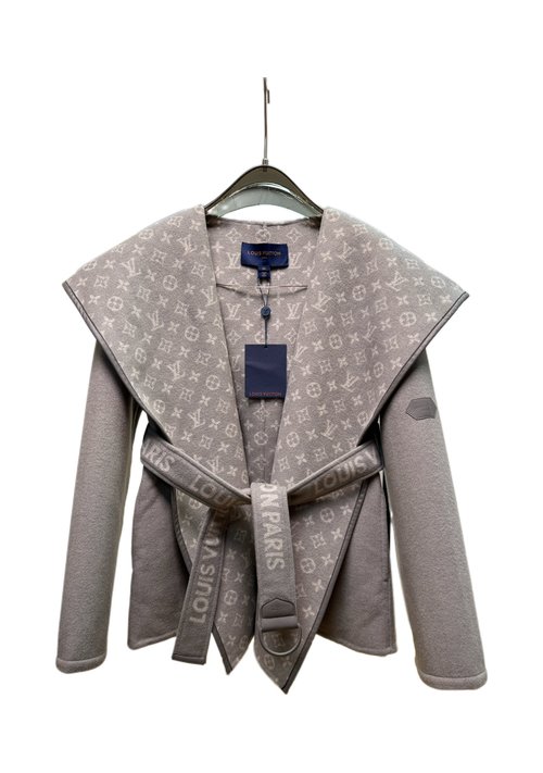 Louis Vuitton Short Light Gray Floral Wool-Silk Blend Garment with Dust Bag