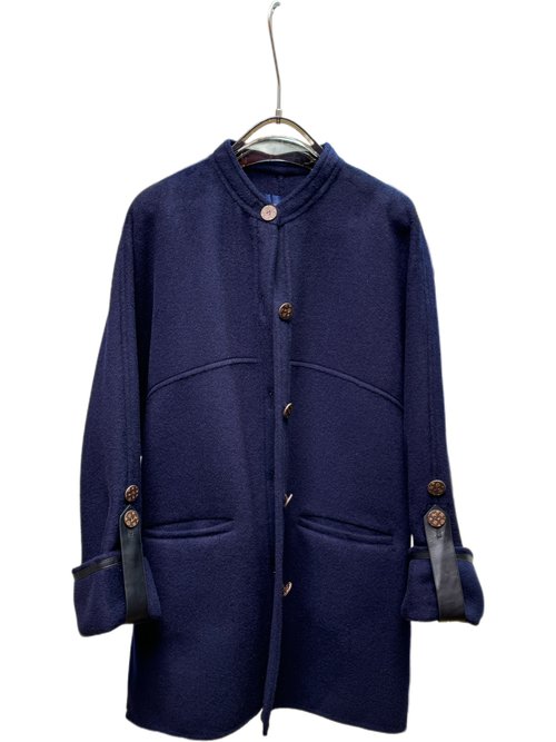 Louis Vuitton Blue Soft Button Wool-Silk Blend Coat with Standard Dust Bag