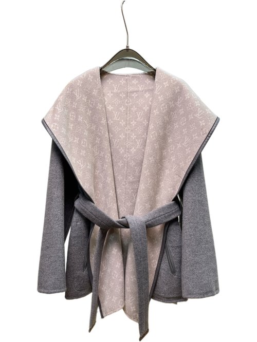 Louis Vuitton Short Double-Sided Light Gray Floral Wool-Silk Blend Garment with Dust Bag