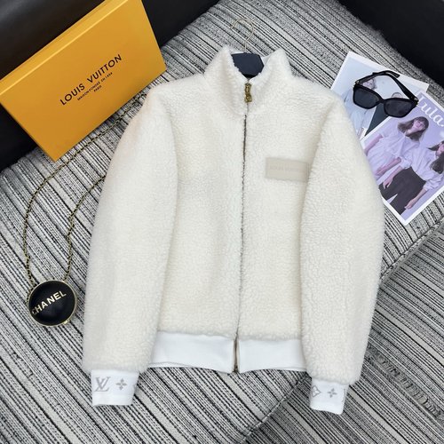 Louis Vuitton Early Autumn Lambskin Stand-Up Collar Coat with Letter Leather Plaque