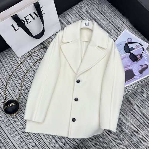 Loewe Recommended Double - Faced Woolen Coat with Logo Emboss