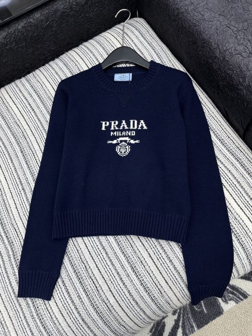 Prada Elastic Knit Base Layer with Color-block Letter Jacquard, High-quality