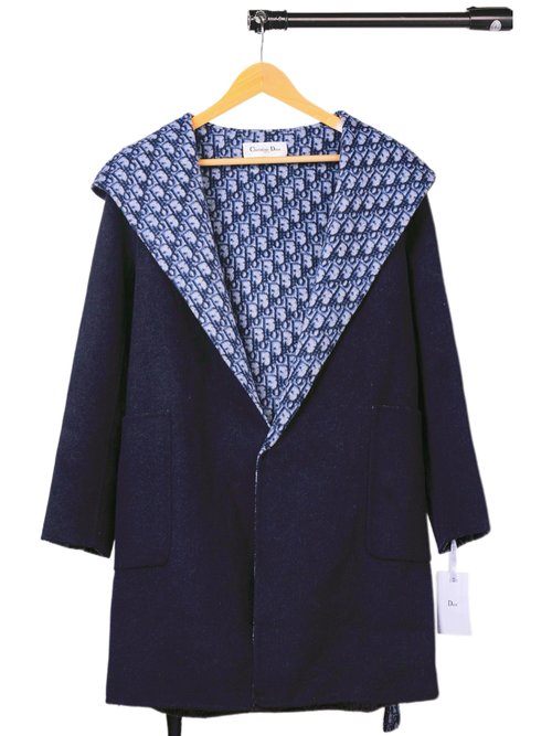 Dior Multicolor Hooded Wool Coat in Pink, Blue, and Brown