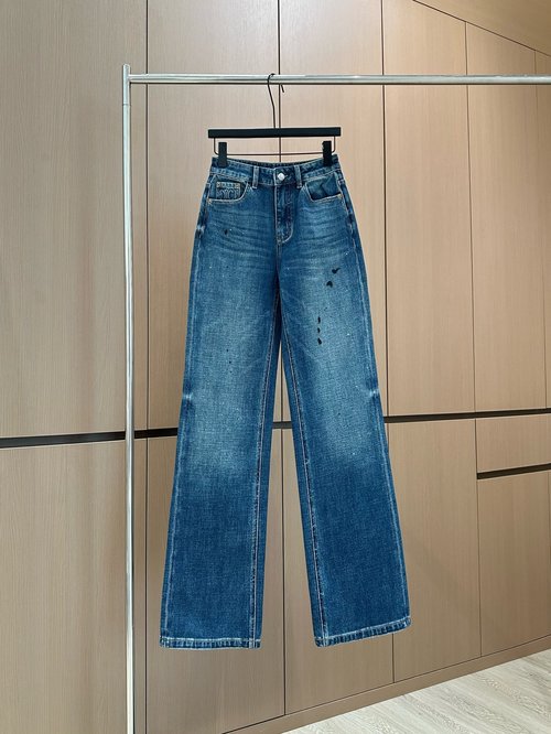 Celine Designer Inkjet Embossed Straight Jeans with Details