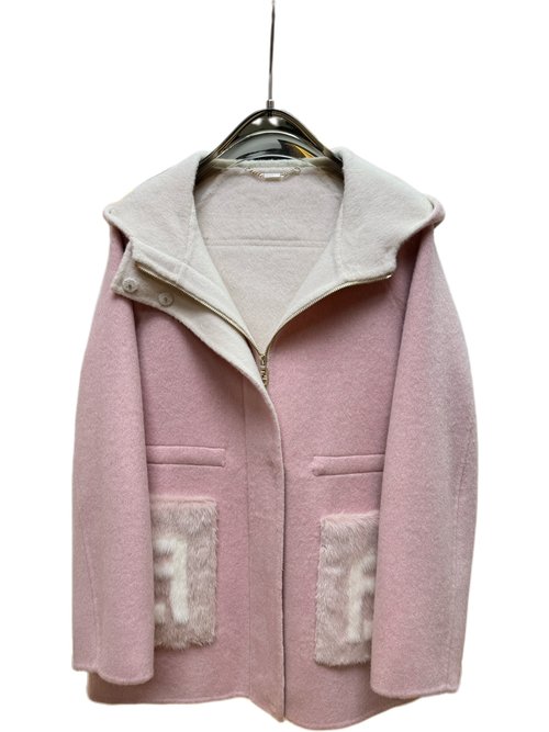 Fendi Pink Mink Pocket Short Coat of Pure Wool with Dust Bag