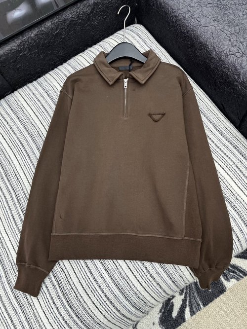 Prada Customized Half-Zip Polo Sweatshirt, Stylish and Relaxed Look