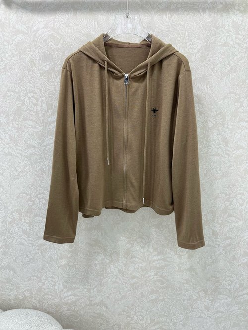 Dior Hooded Knit Cardigan with Bee Embroidery, Soft and Comfortable