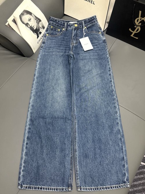 Celine Celine Triumph Arch Flocked Jeans, Loose and Slimming