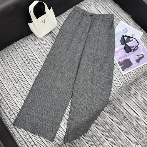 Prada Wool Checkered Suit Wide-Leg Trousers in Premium Fabric