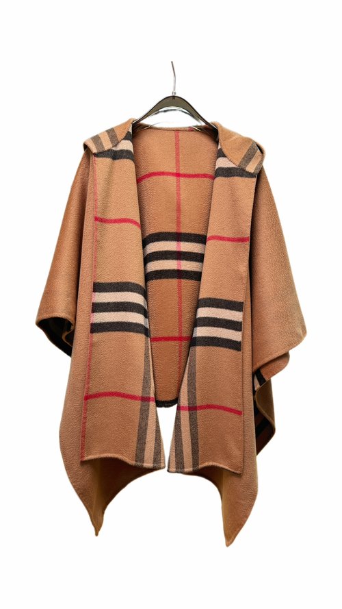 Burberry Hooded Cloak in Camel and Black, One Size