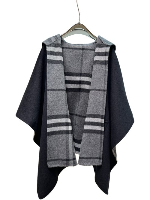 Burberry Hooded Cloak in Black and Camel, One Size