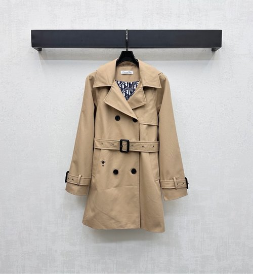 Dior Custom Twill Lapel Belted Trench Coat Incorporating Brand Elements for a Refined Style