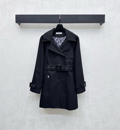 Dior Custom Twill Lapel Belted Trench Coat Incorporating Brand Elements for a Refined Style