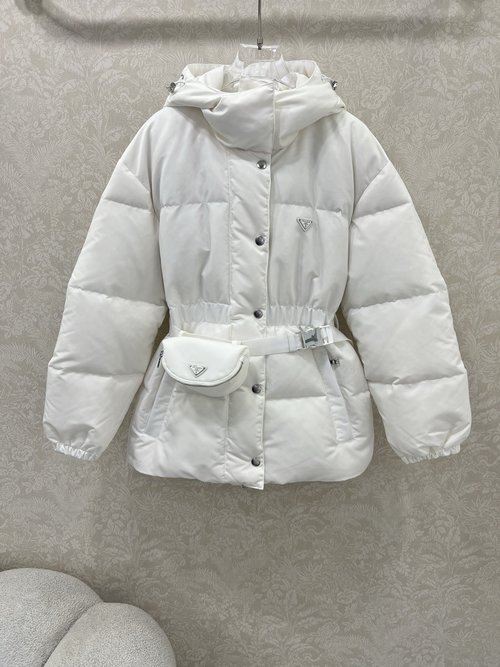 Prada Waist-Defining Down Jacket with Waist Bag, Filled with 90% White Goose Down