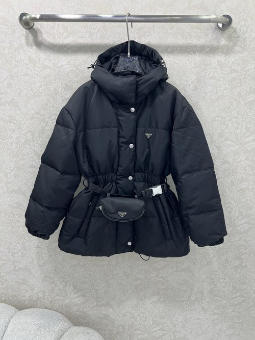 Prada Waist-Defining Down Jacket with Waist Bag, Filled with 90% White Goose Down
