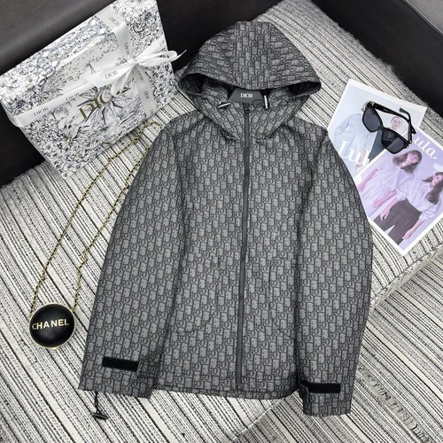 Dior Twill Logo Hooded Windbreaker Jacket